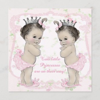 Adorable Pink Princess Twin Baby Shower Invitation by The_Vintage_Boutique at Zazzle
