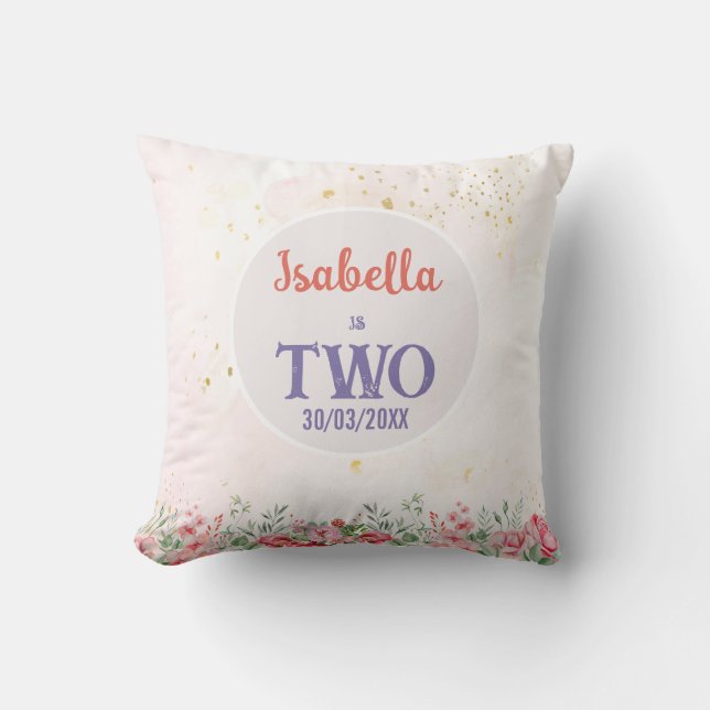 Adorable Pink & Purple Butterfly Birthday  Throw Pillow (Front)
