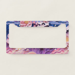 Adorable Pink Purple Pastel Floral Cutout Pattern License Plate Frame
