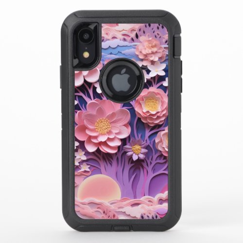 Adorable Pink Purple Pastel Floral Cutout Pattern OtterBox Defender iPhone XR Case