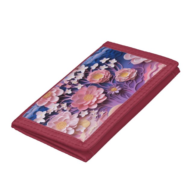 Adorable Pink Purple Pastel Floral Cutout Pattern Trifold Wallet (Bottom)