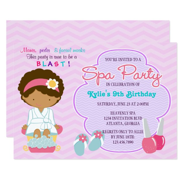 Adorable Pink Purple Spa Pampering Birthday Party Invitation