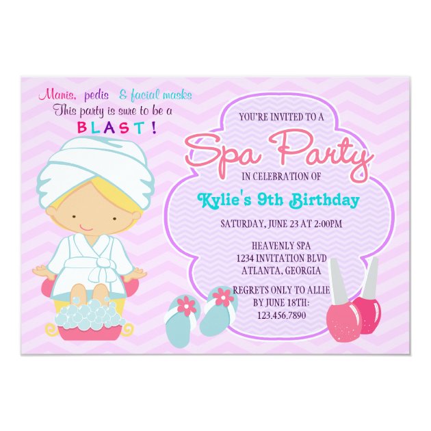 Adorable Pink Purple Spa Pampering Birthday Party Invitation