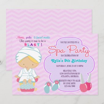 Adorable Pink Purple Spa Pampering Birthday Party Invitation | Zazzle