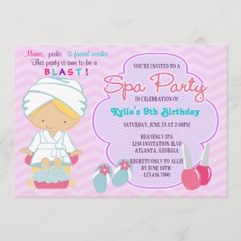 Adorable Pink Purple Spa Pampering Birthday Party Invitation by InvitationBlvd at Zazzle
