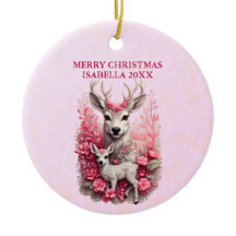 Adorable Pink Reindeer Christmas Ornament