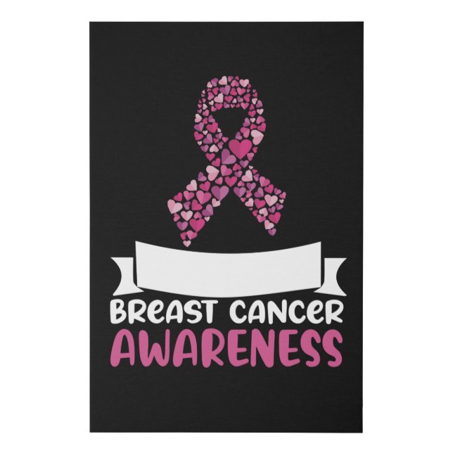 Adorable Pink Ribbon Breast Cancer Awareness Women Faux Canvas Print (Front)