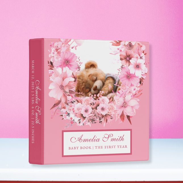 Adorable Pink Sleeping Bear Baby Photo Album 3 Ring Binder (Creator Uploaded)