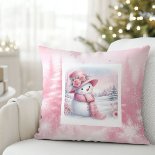Adorable Pink Snowman Pillow Forest Pinkmas