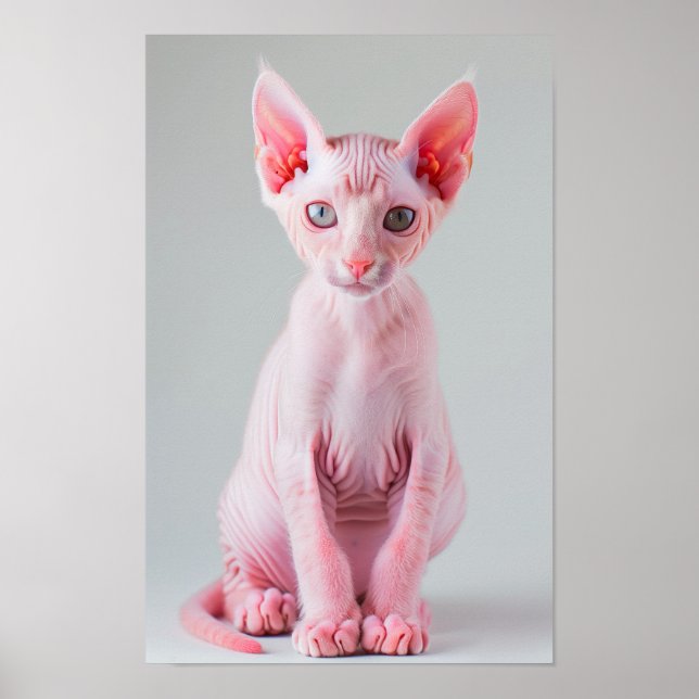 Adorable Pink Sphynx Cat Poster (Front)