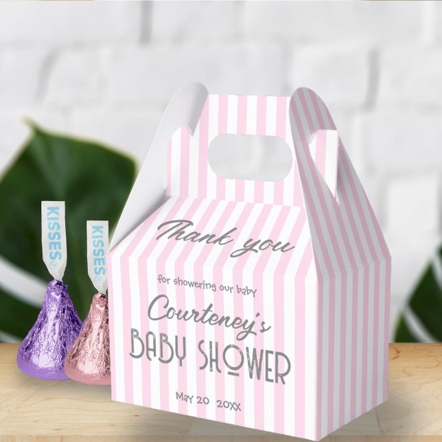 Adorable Pink Striped Baby Shower Invitation Favor Boxes (Creator Uploaded)