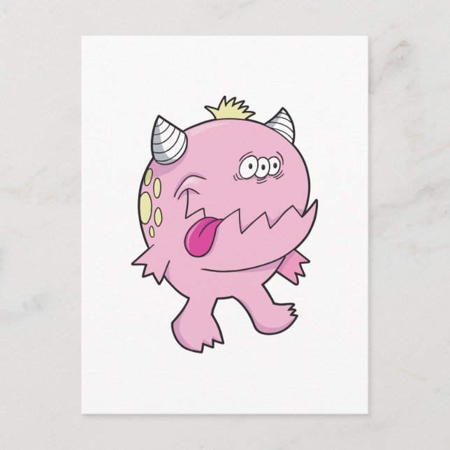 adorable pink tongue chomper monster postcard (Front)