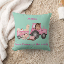Adorable pink tractor & trailer with farm animals
