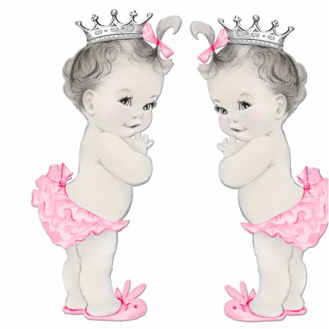 Adorable Pink Twin Baby Girl Shower Statuette (Front)