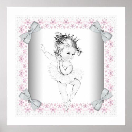 Adorable Pink Vintage Ballerina Baby Girl Poster