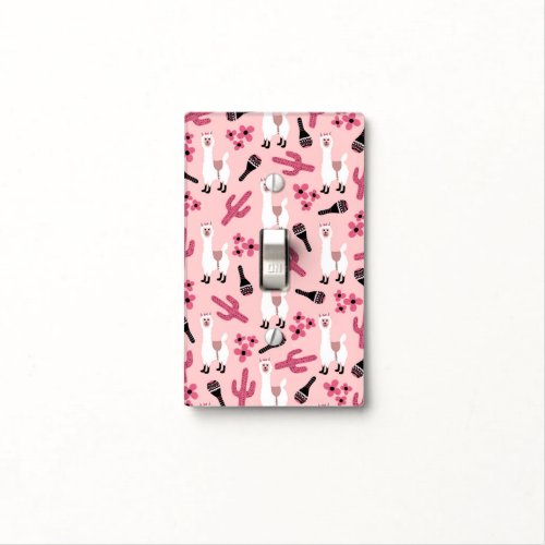 Adorable Pink White Llama Maraca Cactus Floral Light Switch Cover