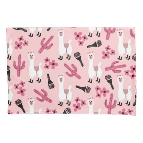 Adorable Pink White Llama Maraca Cactus Floral Pillow Case