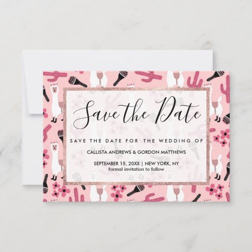 Adorable Pink White Llama Maraca Cactus Floral Save The Date