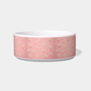 adorable pink with daisies medium pet bowl