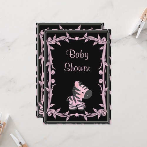 Adorable Pink Zebra Baby Shower Invitation