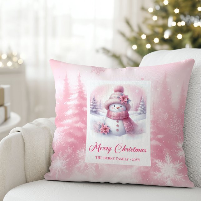 Adorable Pinkmas Snowman Christmas Pillow Decor (Adorable Pinkmas Snowman Christmas Pillow Decor)