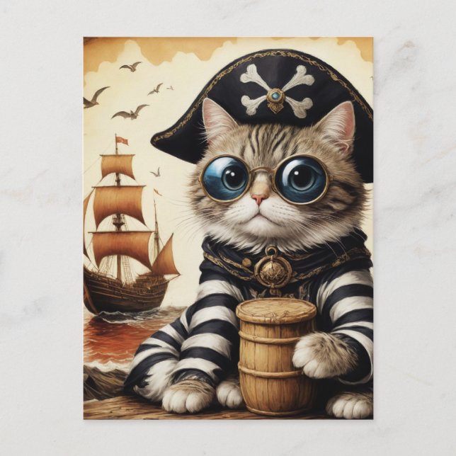 Adorable Pirate Cat Postcard (Front)