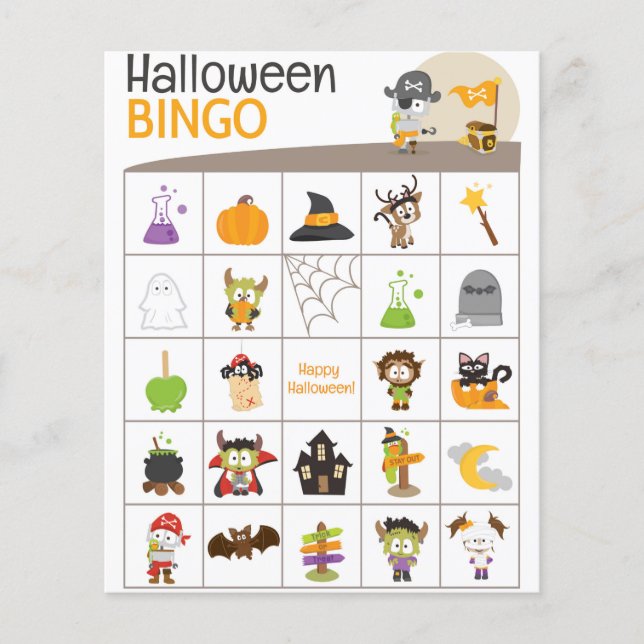 Adorable Pirate & Treasure Halloween BINGO Board! (Front)