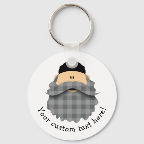 Adorable Plaid Charcoal Gray Bearded Character Keychain