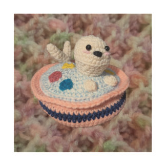 Adorable Playful Amigurumi Seal design Wood Wall Art