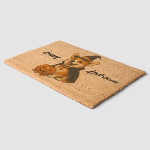 Adorable Playful Autumn Corgi Fun Halloween  Fiber Doormat