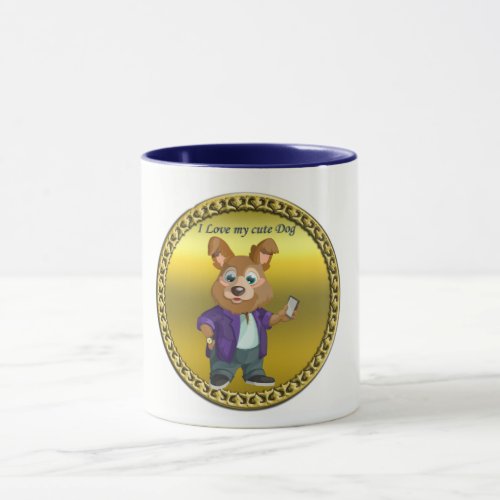 Adorable playful Cartoon dog student in a suit 1 Mug