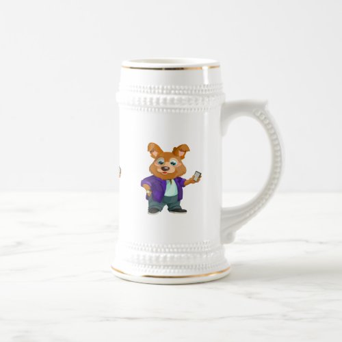 Adorable playful Cartoon dog student in a suit 1w Beer Stein