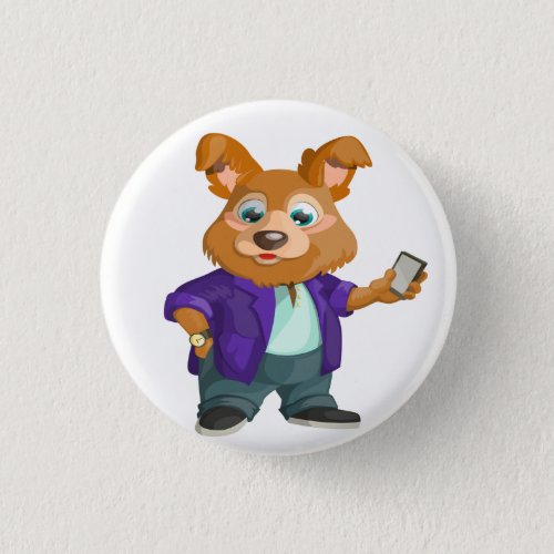 Adorable playful Cartoon dog student in a suit 1w Button