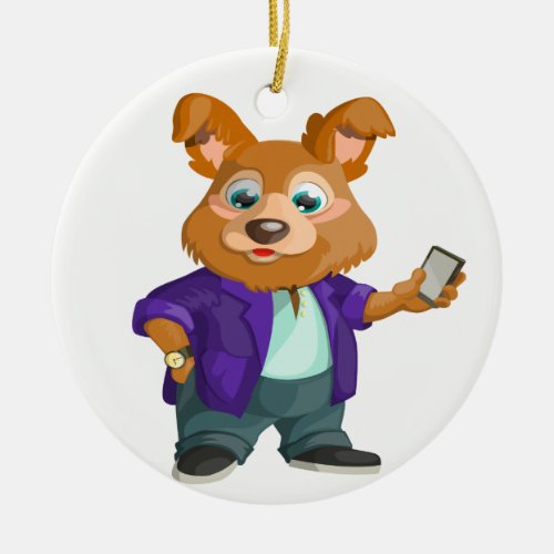 Adorable playful Cartoon dog student in a suit 1w Ceramic Ornament