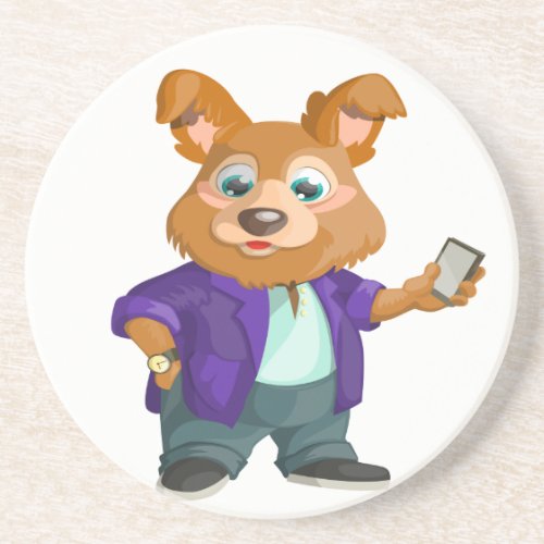 Adorable playful Cartoon dog student in a suit 1w Coaster