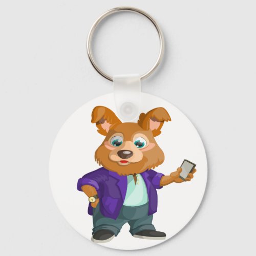 Adorable playful Cartoon dog student in a suit 1w Keychain