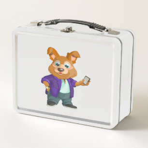 Adorable playful Cartoon dog student in a suit #1w Metal Lunch Box