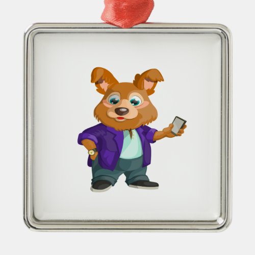 Adorable playful Cartoon dog student in a suit 1w Metal Ornament