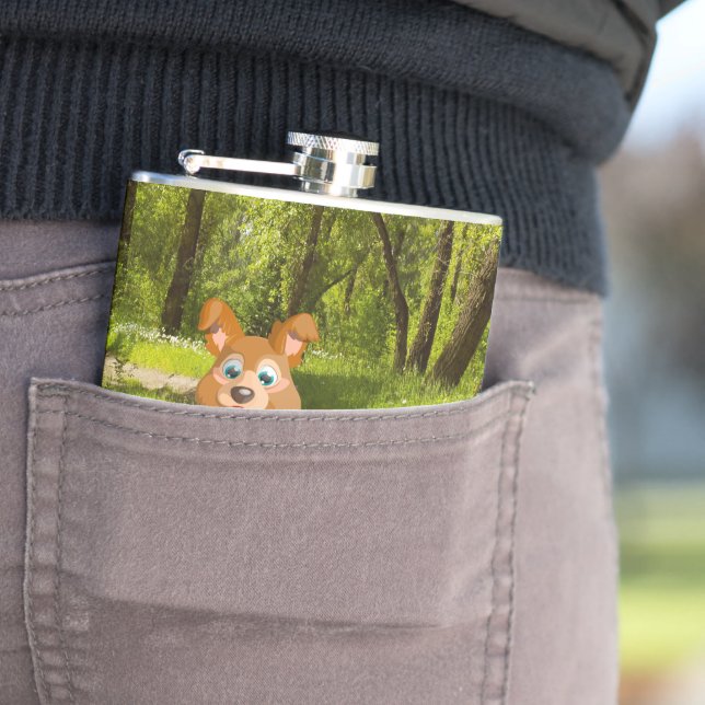 Adorable playful Cartoon dog student in the forest Flask (In Situ)