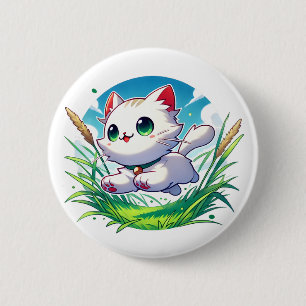 Adorable playful cat joyfully running button