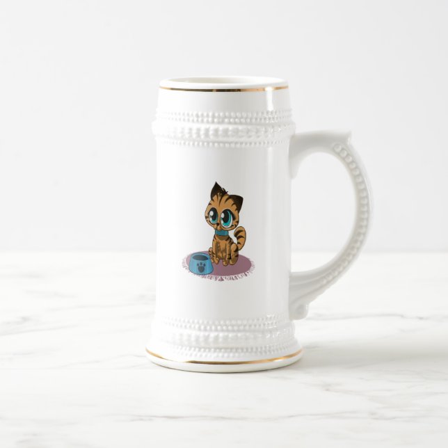 Adorable playful fluffy cute kitten with cat eyes beer stein (Right)