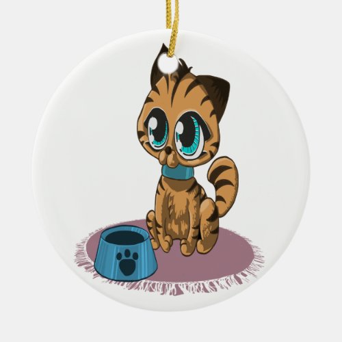 Adorable playful fluffy cute kitten with cat eyes ceramic ornament