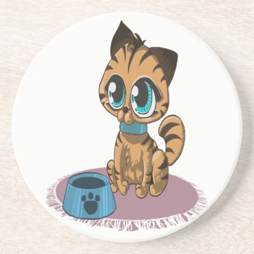 Adorable playful fluffy cute kitten with cat eyes drink coaster