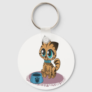 Adorable playful fluffy cute kitten with cat eyes keychain