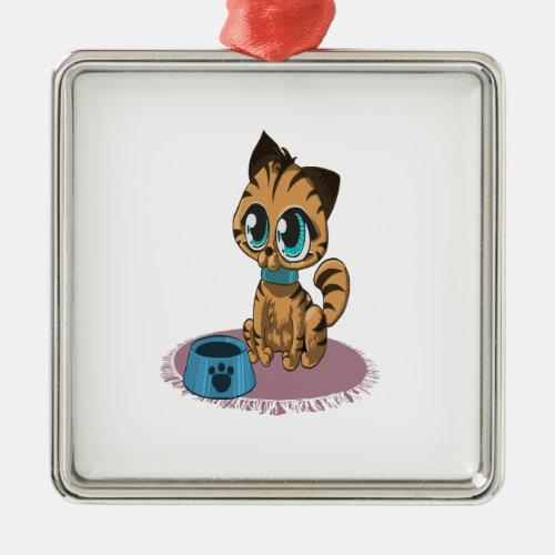 Adorable playful fluffy cute kitten with cat eyes metal ornament