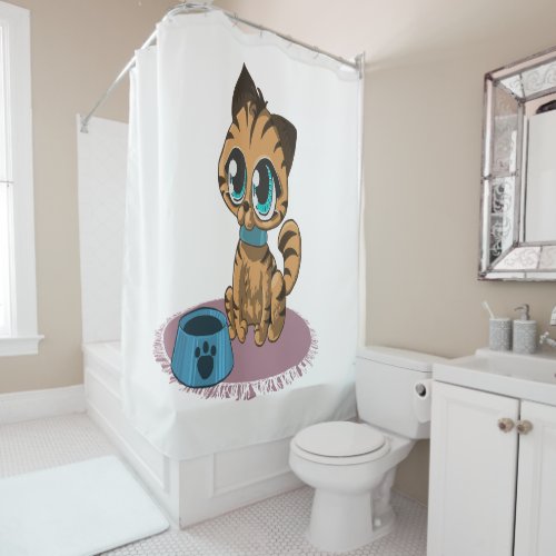 Adorable playful fluffy cute kitten with cat eyes shower curtain