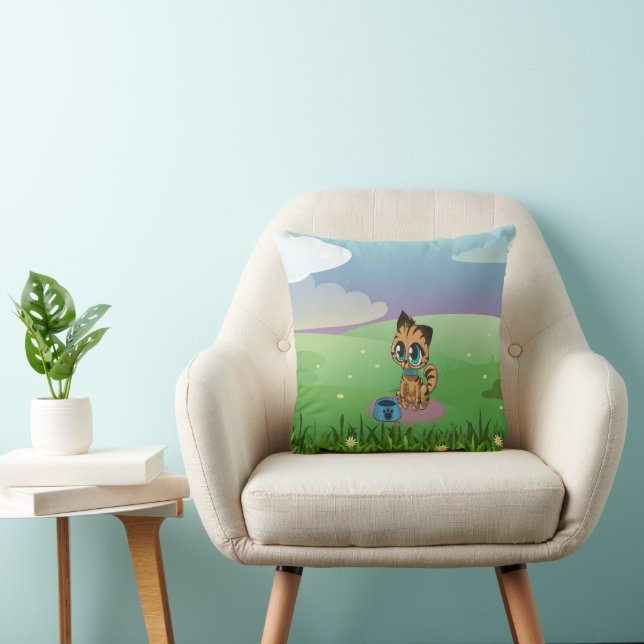 Adorable playful fluffy cute kitten with cat eyes throw pillow (Chair)