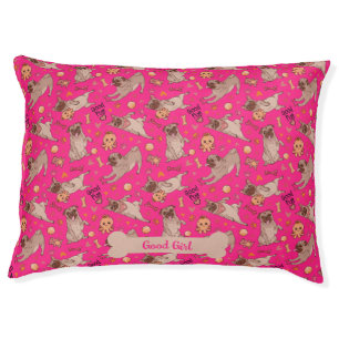 Adorable Playful Pug Paws Bones Pink Pet Design Bed