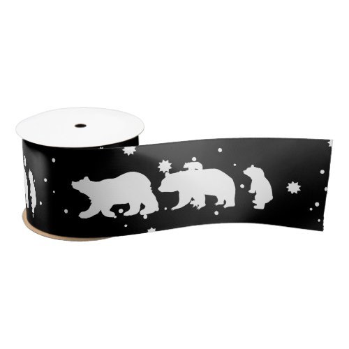 Adorable Polar Bear Family Christmas Black Satin Ribbon