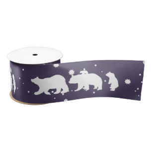 Adorable Polar Bear Family Christmas Purple Satin Ribbon